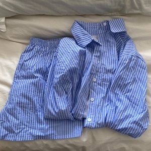Amazon White and Blue Striped Shirt/Short set